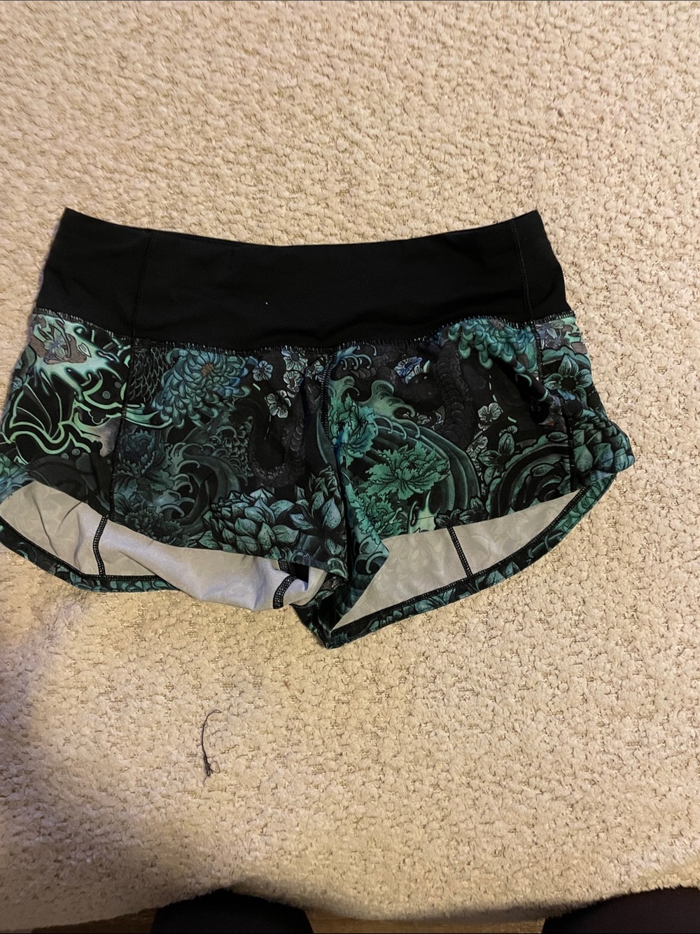lululemon athletica Black and Teal Botanical Print Running Shorts
